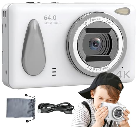 Zqkimzi Digital Camera, Compact Camcorder, 4K HD 18X Zoom, Anti-Shake Autofocus, Photography Gift for Students for Travelling, Camping, School, Studio, Birthday, Outdoor and Indoor, Red, Pink, White