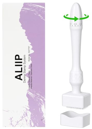 ALIIP Microneedle Derma Roller Stamp Pen 0-3MM Adjustable Needles,140 Titanium Professional Microneedling Stamp with Non-Slip Handle, Derma Manual Pen for Face Body Hair Beard Growth, Skin Care