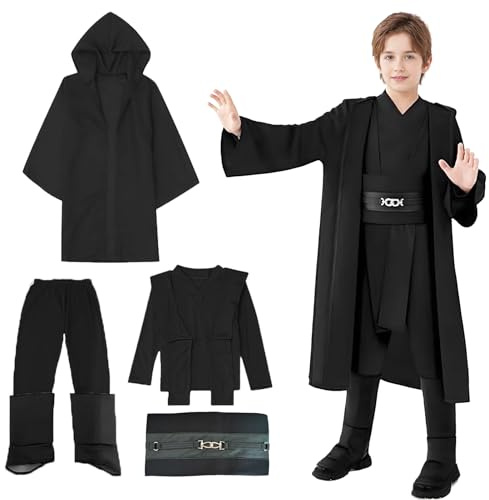Helimwint Deguisement Costume Cape Enfants: Garcon Tunique MéDiéVale à Capuche Cape Robe Costume Pour Carnaval Halloween Cosplay DéCoration Guerrier Costume Dark Cosplay (Schwarz, M - 4-6 Jahre alt)
