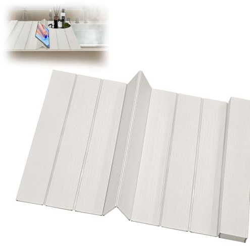 Foldable Bathtub Cover Panel, 172x75x0.6cm Extendable Bath Cover, Heat Insulation Dust Board, Shower Organizer PVC Bath Tub Tray for Home Bathroom Hotel Spa