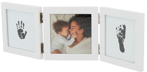 Dooky Happy Hands Triple Frame, kit para huellas de manos de bebés, kit para huellas de pies, marco de fotos de 3 piezas, espacio para foto de 13 × 18 cm, marco de aprox. 52 × 22 cm, blanco.