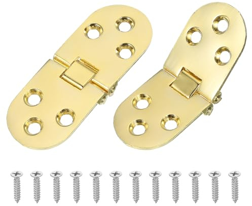 QUARKZMAN Paquete 2 Bisagra Plegable Para Mesa 3 x 1 180 Grados M4 Dorado | Bisagras Resistentes Para Bandeja, Con Bordes Redondeados, Y Tornillos, Para Puertas Gabinete Máquina Coser