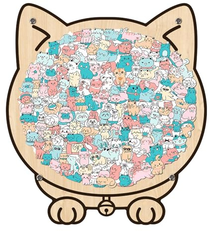 KaayeeWood Chat Puzzle en Bois,145 Pièces Macaron Coloré é Cat Puzzle Bois,Irrégulier Encadré par Une Silhouette de Chat Forme - Le, Décoration & Jeu Familial (A)