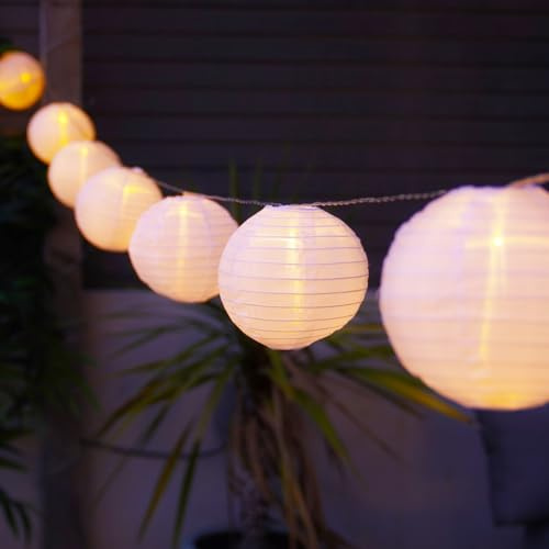 Festive Lights XL 10er LED Solar Lampion Lichterkette warmweiß 4,5m Balkon Lampions weiß Girlande Lichterkette Camping Solar Lampions für Außen wetterfest Hochzeitsdeko