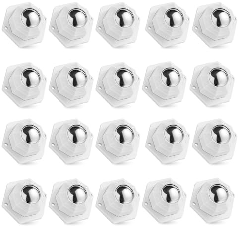 20 Stück Schwerlast Kugelrollen Selbstklebend, 31mm Mini Möbelrollen Selbstklebende 360 Grad Rollen zum Kleben Schwerlast Möbelrollen Weiß Starkes Rollenrad für Kleinmöbel Mülleimerbox
