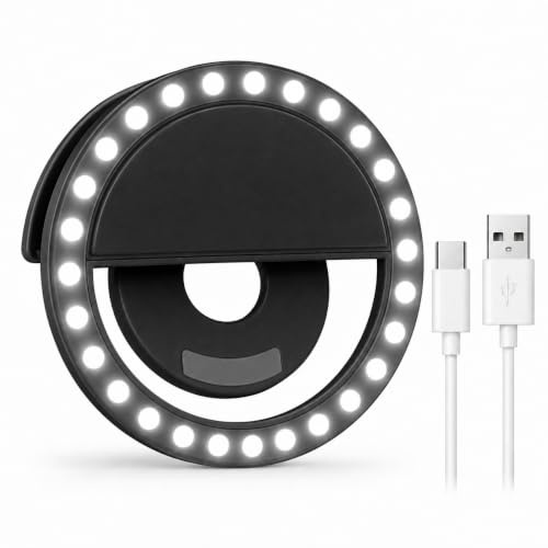 Selfie Ring Light, Rechargeable Portable Clip-on Selfie Fill Light with Strong LED for Andriod and All Smart PhonesPhotography, Camera Video, Girl Makes up, Rotatable Flash Lamp (BLACK)