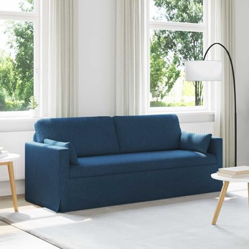 Augerqir Sofá de tela azul de 198 x 78 x 80 cm con marco de metal y reposabrazos de madera, conjunto de tapicería ergonómico para salón y oficina, sofá modular con acolchado cómodo y estable
