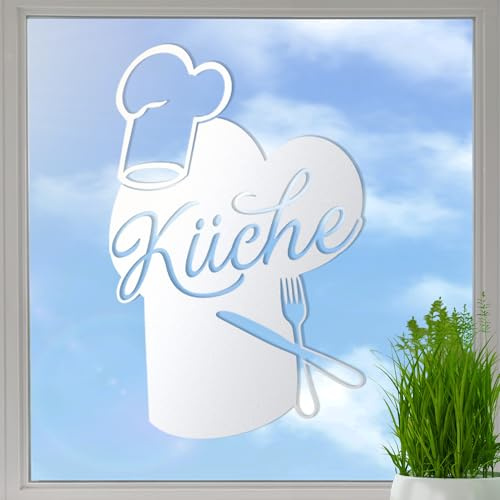 GRAZDesign Fenstertattoo Küche mit Kochmütze, Selbstklebende Fensterfolie für Küchenfenster, Aufkleber für Glastür / 48x30cm
