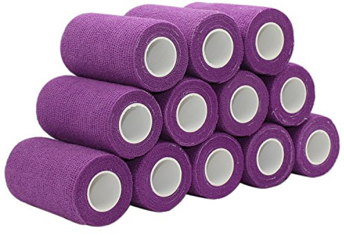 STpro 7,5cm x 12 Pièces Violet Cohésive Bandage Sportif Bandages Autocollant Cohésif Wrap Bande Coton Autocollante Élastique Adhesif Ruban Sport Auto Adhesive Band