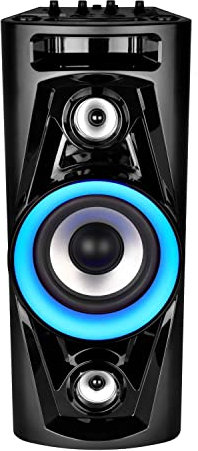 MEDION P67014 Party-Soundsystem (Partylautsprecher Karaoke, Bluetooth, Kompaktanlage, integrierter Akku, 180 Watt, Blaue LED, PLL UKW Radio, USB, AUX, Mikrofonanschluss, Gitarrenanschluss, Mikrofon)