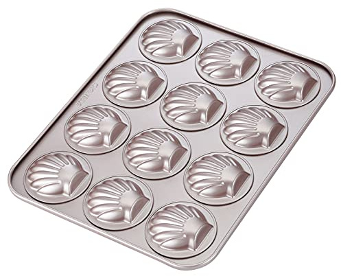 CHEFMADE Madeleine Mold Cake Pan, 12-Cavity Non-Stick Scallop Madeline Bakeware for Oven Baking (Champagne Gold)