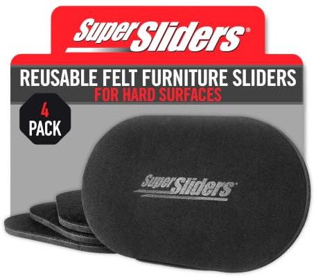 Super Sliders 5-3/4 x 9-1/2 XL Oval Reusable Felt Furniture Sliders for Hard Surfaces, Anti-Slip Protective Furniture Moving Pads for Beds, Sofas, Dressers, Set of 4, Black
