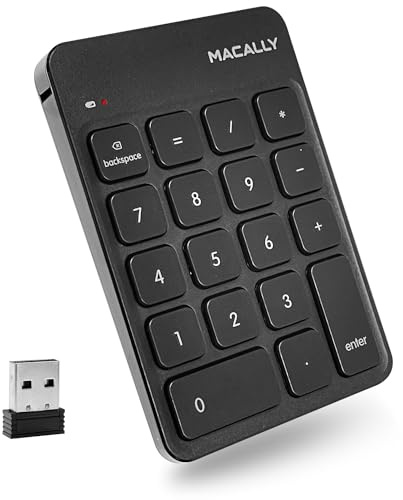 Macally Teclado numérico inalámbrico | Teclado numérico | 10 teclas inalámbricas para laptop, PC, computadora portátil, superficie cromada (USB de 2.4 G), perfecto para entrada de datos, teclado