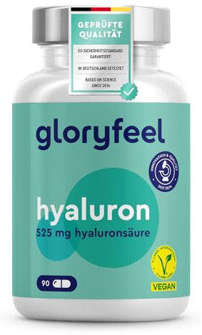 Hyaluron Kapseln Hochdosiert - 525mg Hyaluronsäure pro Kapsel - 500-700 kDa - 90 vegane Kapseln - Laborgeprüft, ohne Zusätze in Deutschland hergestellt