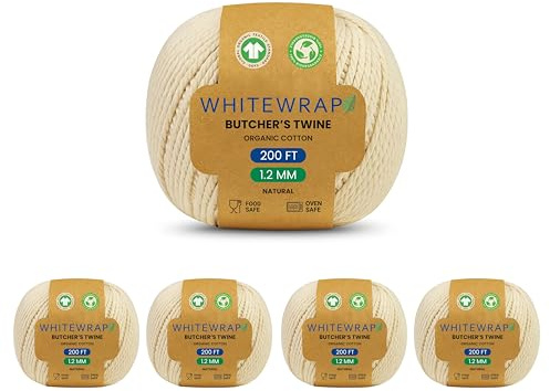 Butchers Twine 1000 Feet 1.2mm – Natural Cotton Twine Kitchen String, Food Safe, Oven- Safe Cooking Twine for Trussing Turkey, Roasting Meat, Bakers Twine for Baking, Crafts & Gift Wrapping