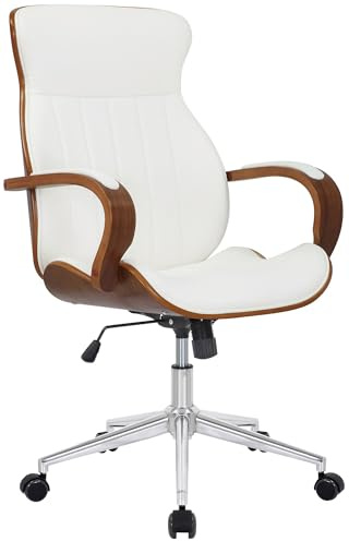 CLP Bürostuhl ergonomisch Melilla, Höhenverstellbar und Drehbar, mit kippbarer Rückenlehne und Armlehnen aus Kunstleder, Schreibtischstuhl, Farbe:walnuss/weiß