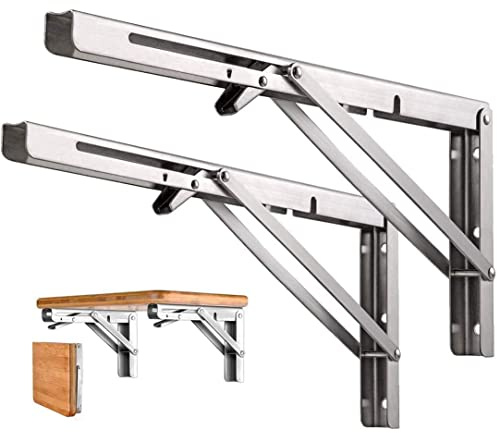Professionelle Klappkonsole Schwerlast, Edelstahl Klappkonsolen Klappkonsole Tisch Klappregalhalterungen Klappträger Regalträger für Bänke und Regale (200mm, 2 Stück)