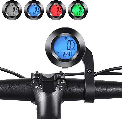 Dricar Bike Computer Wireless, 3 Color LCD Backlight Round Bicycle Speedometer, Multifunctional Waterproof Bike Odometer Speedometer for Tracking Distance Speed Time Temperature