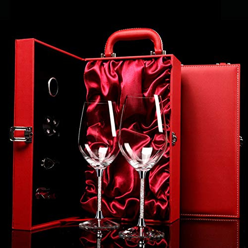 JHM-Copa de Vino de Diamante Vaso Diseñada para Varias Variedades de UVA Cumpleaños Boda con Maleta de Cuero Rojo Caja de Regalo