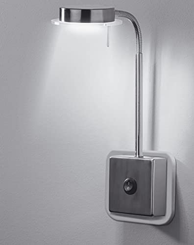 Trango LED Steckerleuchte 2605 Wandleuchte, Leselampe, Küchenlampe, Nachtlicht in Nickel matt inkl. 5 Watt LED Modul warmweiß 3000K Leuchtmittel, Wandlampe, Küchenlampe