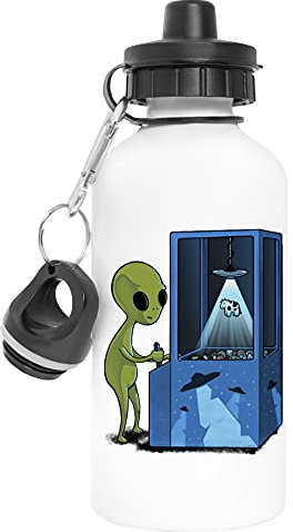 Alieno Giocando Rapimento Gioco Alluminio Riutilizzabile Sport Viaggio Bottiglia d'acqua Bianca Aluminium Reusable Travel Water Bottle White