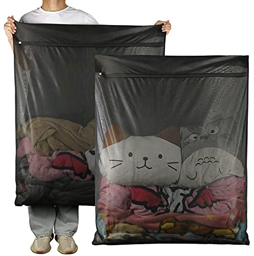 2Pcs Extra Large Mesh Laundry Bags for Washing Machine - Ideal for Delicates, Blankets, Sheets, Bedding, Toys, Pet Items - Zippered Mesh Bags for Travel, Storage, Dorms, Home (43 x 35 Inches)