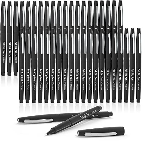 Lelix Felt Tip Pens, 40 Black Pack, 0.7mm Medium Point, Felt Tip Markers Pens for Journaling, Writing, Note Taking, Planner, Perfect for School Office and Art Supplies