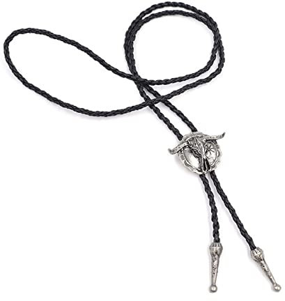 DELIGUO Herren-Bolo-Krawatte – Großer Kuhkopf, Western-Cowboy-Krawatte, Schmuck, Lederseil, Mode-Persönlichkeits-Anhänger, Männliches Und Weibliches Kostümzubehör, Antikes Silber, Einheitsgröße
