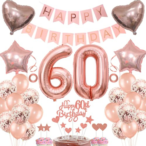 Deko 60. Geburtstag frau Tortendeko 60 Geburtstag frauen Deko Geschenk für 60. Geburtstag frau Rosegold Geburtstag 60 frauen 60 jahre Geburtstag deko Ballon 60 Geburtstag 60 jahre frau