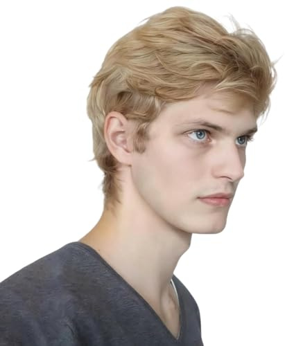Becus Perücken Herren Kurze Blond Mit Seitenteil Braun Dunkle Perücken für Männer Kerl Glattes Haar Kunsthaar Ersatz Kostüm Halloween