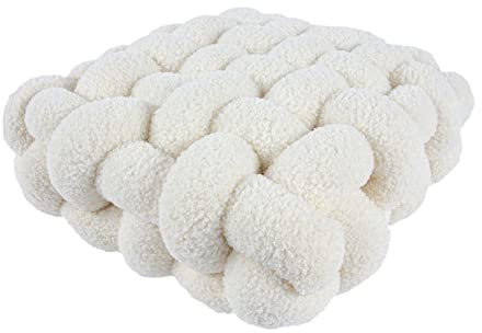 MagiDeal Modernes Knotenkissen, Ornament, handgewebt, kreative, Bequeme Matte, vielseitige Sofa-Rückenlehne, Plüschkissen für Hotel, Esszimmer, Party, Zuhause, Beige