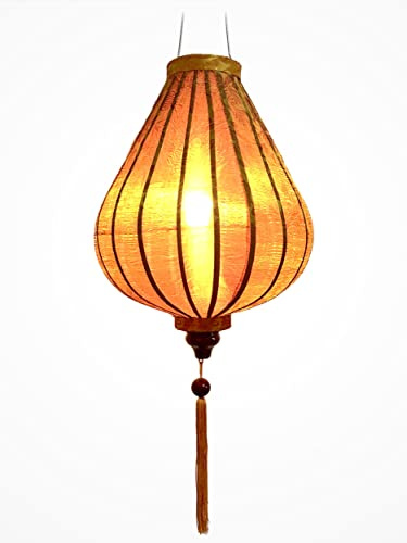 Asiatische Laterne aus Seide, G, Durchmesser 33 cm, Farbe Rost, Reflexion, Gold – Traditioneller Hoi an Lampion aus Stoff, Bambus und Holz – Dekoration und Handwerk aus Vietnam (G25-MA)