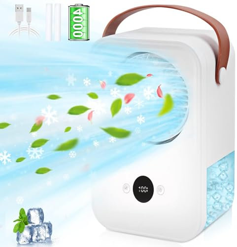 4000mAh Mobile klimagerät ohne abluftschlauch, 4 IN 1 Mobil Klimaanlage Mini Air Conditioner mit Aromatherapie Tragbare Ventilator luftkühler mit Wasserkühlung Sprühfunktion, Air Cooler für Zimmer