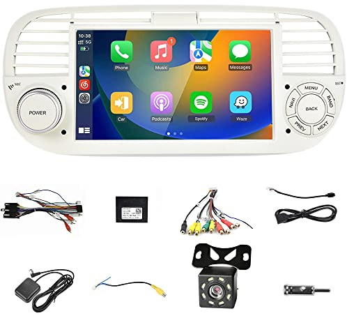 Wireless Carplayer Android Auto Car Stereo Compatibile for Fiat 500 2007-2015 7 Touch Screen Android 9 Auto Radio con 8LED Backup Camera, FM RDS, GPS, WiFi, SWC, BT, Mirror Link, Canbus 1+32G