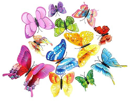24 Pièces 3D Double Couche Papillon Décorations Murales Avec Aimants Fête D'Anniversaire Chambre Maison Décoration Murale Artisanat Papillon Autocollants Décoration Gâteau (Plusieurs Couleurs)