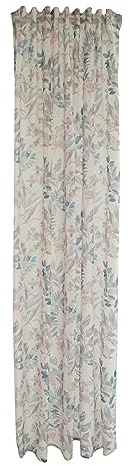 Homing Gardine floral | Blätter Blüten Petrol Natur Creme| transparente Wohnzimmergardine Kinderzimmer Schlafzimmer| Vorhang(1Stück) 245 x 140 cm(HxB)