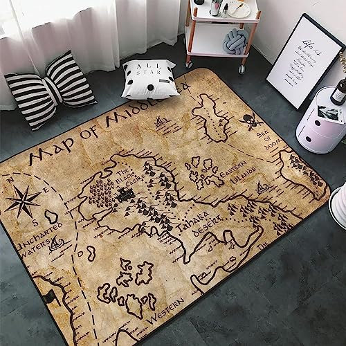 3D Vintage Alte Weltkarte 100 X 200 cm Kinder Jugendliche Jungen Teppich Schlafzimmer Dekoration Kinderzimmer Wohnzimmer, Krabbelmatte Modern Weichem Flanell Kinderteppiche