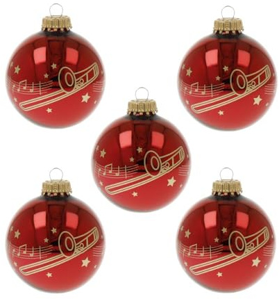 5er-Set Weihnachtskugeln Kling Glöckchen mit Instrument - Schönes Geschenk für Musiker (Posaune)