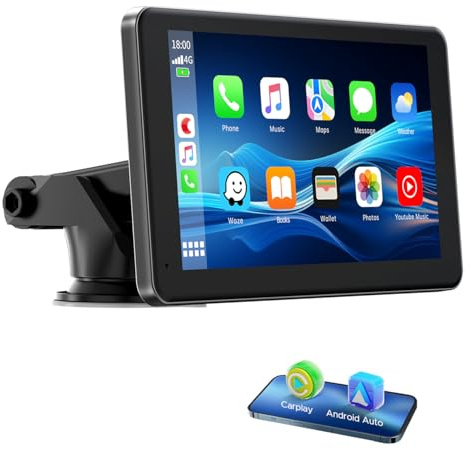 Lamto Estéreo Inalámbrico Carplay,para Apple Carplay&Android Auto,7 Pulgadas Pantalla táctil IPS Pantalla,Automóviles Radio de Bluetooth/Siri/Goo-gle GPS Navigation/MirrorLink/Super Link for Car