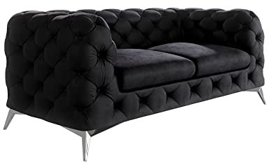 S-Style Möbel Maria Sofa 2-Sitzer Chesterfield-Sofa Wohnzimmer Lounge Couch mit verchromten Füßen Freistehende Polster Sofas & Couches Sofagarnitur Couchgarnitur Schwarz 185x 73x100 cm