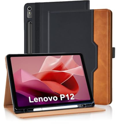 Vkooer Lenovo Tab P12 12.7 Zoll 2023 Hülle mit Stifthalter Premium PU Leder Schutzhülle Tasche Cover Case mit Auto Schlaf/Aufwach für Lenovo Tab P12 Tablet, Schwarz