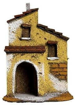 Chianese Casa per Presepe Casetta Realizzata a Mano in Legno e Sughero per Realizzazioni di Scenari Presepiali per Pastori da 4 cm H11 L16 P10,5
