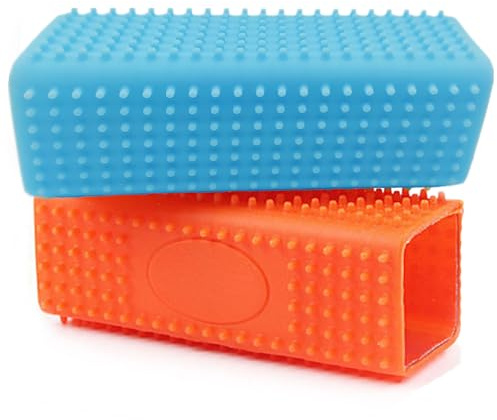 2 Pieces Pet Dog Cat Hair Remover, Block Roller Cleaner, Hollow Rubber Cleaner Brush for Sofa, Car Interiors, Furnishings, Carpets, Bedding or Any Fabric (Orange, Blue)