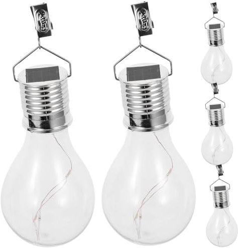 ETHZZLE Solar Hanging Bulbs 5pcs LED Warm White for Garden Patio Outdoor Lighting with Waterproof Clip