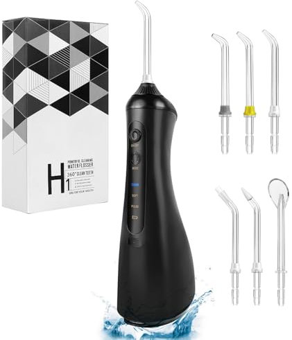 VickyHome Munddusche Kabellos Elektrischer Zahnreiniger, DIY 3 Modi Water Flosser for Teeth 320ML Mundspülung Elektrisch Zahnreinigungsset Water Flosser, USB-C Wiederaufladbare Wasser Flosser