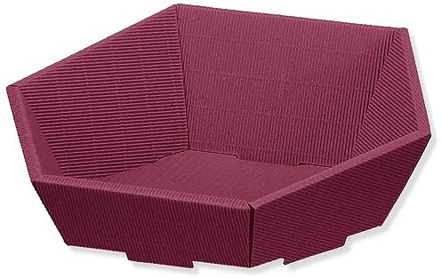 Geschenkkorb, Präsentkorb, Wellpappe, 6-eckig, Bordeaux, 23 x 19,5 x 10,5 cm, 25 Stück