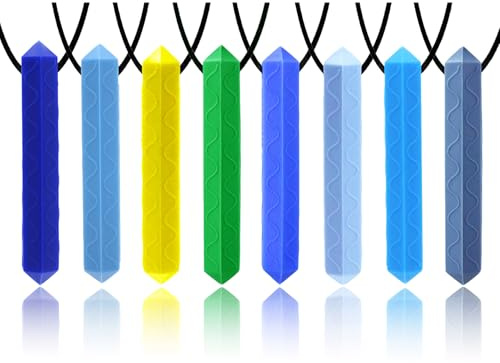 GNAWRISHING Chew Necklaces for Sensory Kids 8 Pcs Diamond Shape Sensory Chewy Toys for Autism Boy, ADHD Toddler, Adult