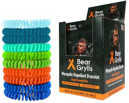 Bear Grylls Mosquito Repellent Bracelets – Natural Essential Oils | Family Pack (10‑Pack) | Child‑Friendly | Non‑Toxic | Reusable Outdoor Wristbands | Individually Wrapped