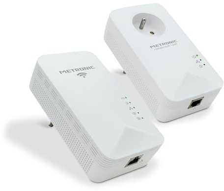 METRONIC 495489 CPL WiFi 1200 Mbps avec Prise Filtre gigogne- Compatible Toutes Box Internet (Fibre, ADSL) - Lot de 2 avec Port Ethernet - Idéal TV, Streaming, Jeux Blanc