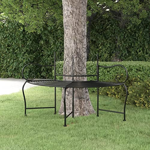 Gartensitzmöbel-Gartenbänke-Baumbank 150 cm Schwarz Stahl